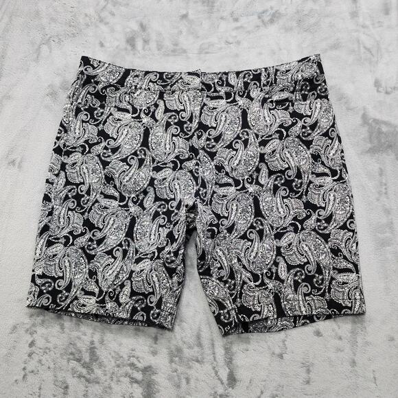 Vintage 90s Basic Editions Shorts Womens XL Black White Paisley Stretch Cotton - Picture 1 of 11